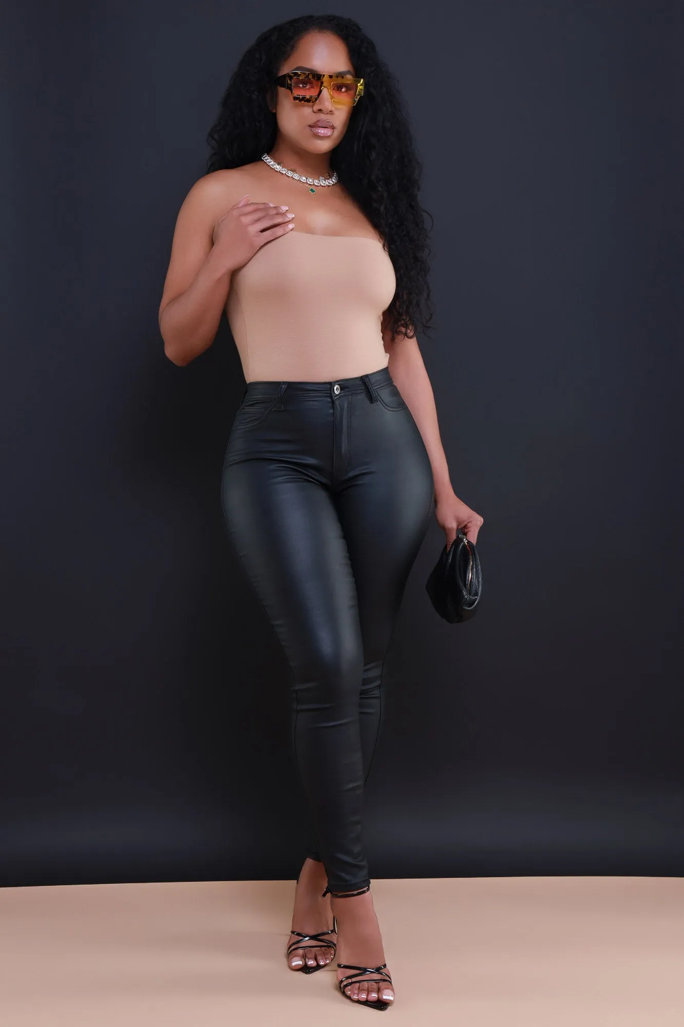 $15.99 Curve You Faux Leather High Rise Pants - Black