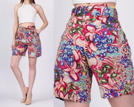 80s Floral Belted Shorts - Small, 26"