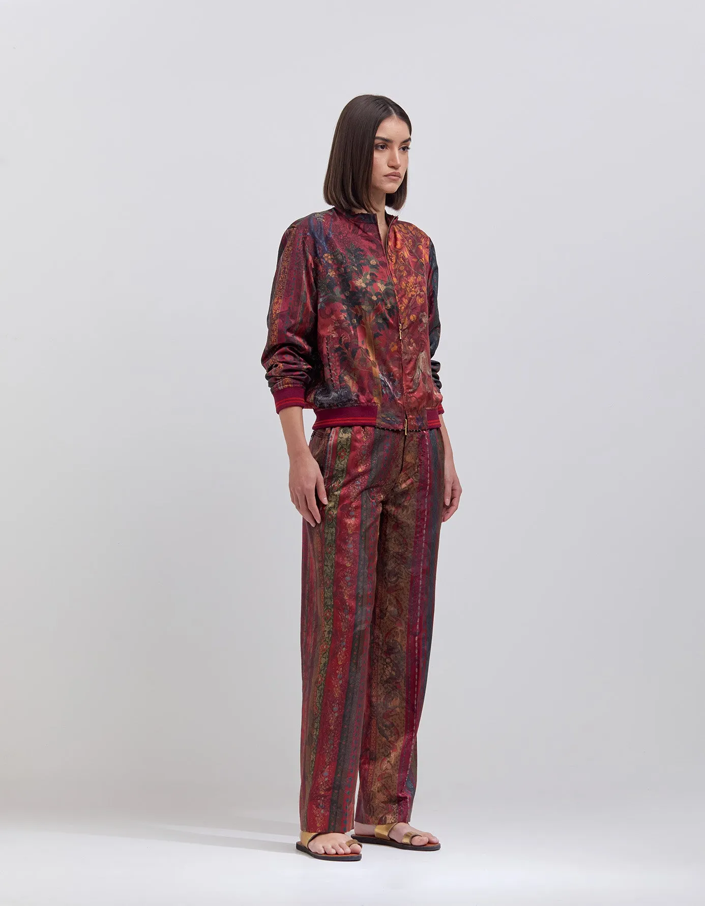 Azaad Trousers Silk Damask Crimson