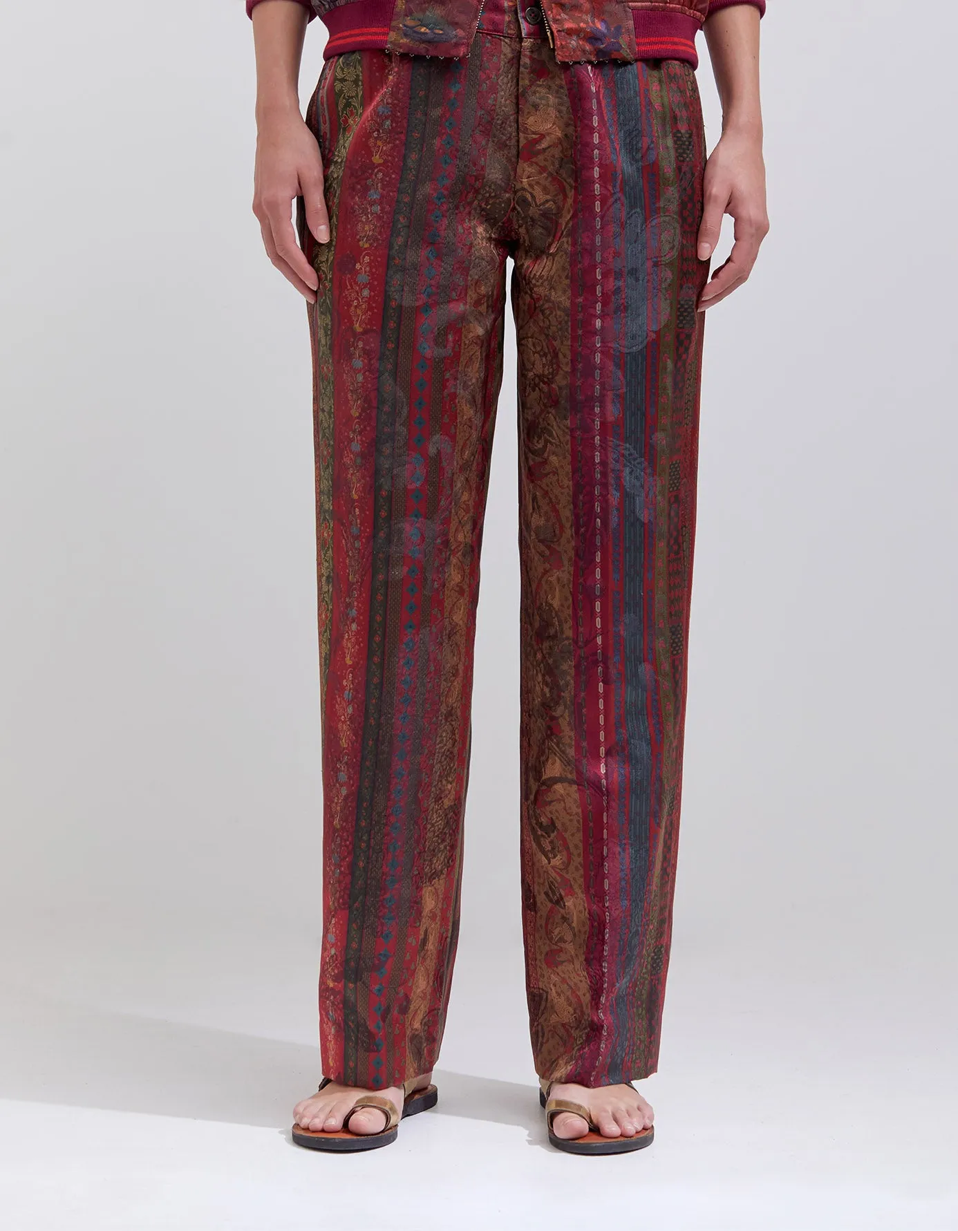 Azaad Trousers Silk Damask Crimson