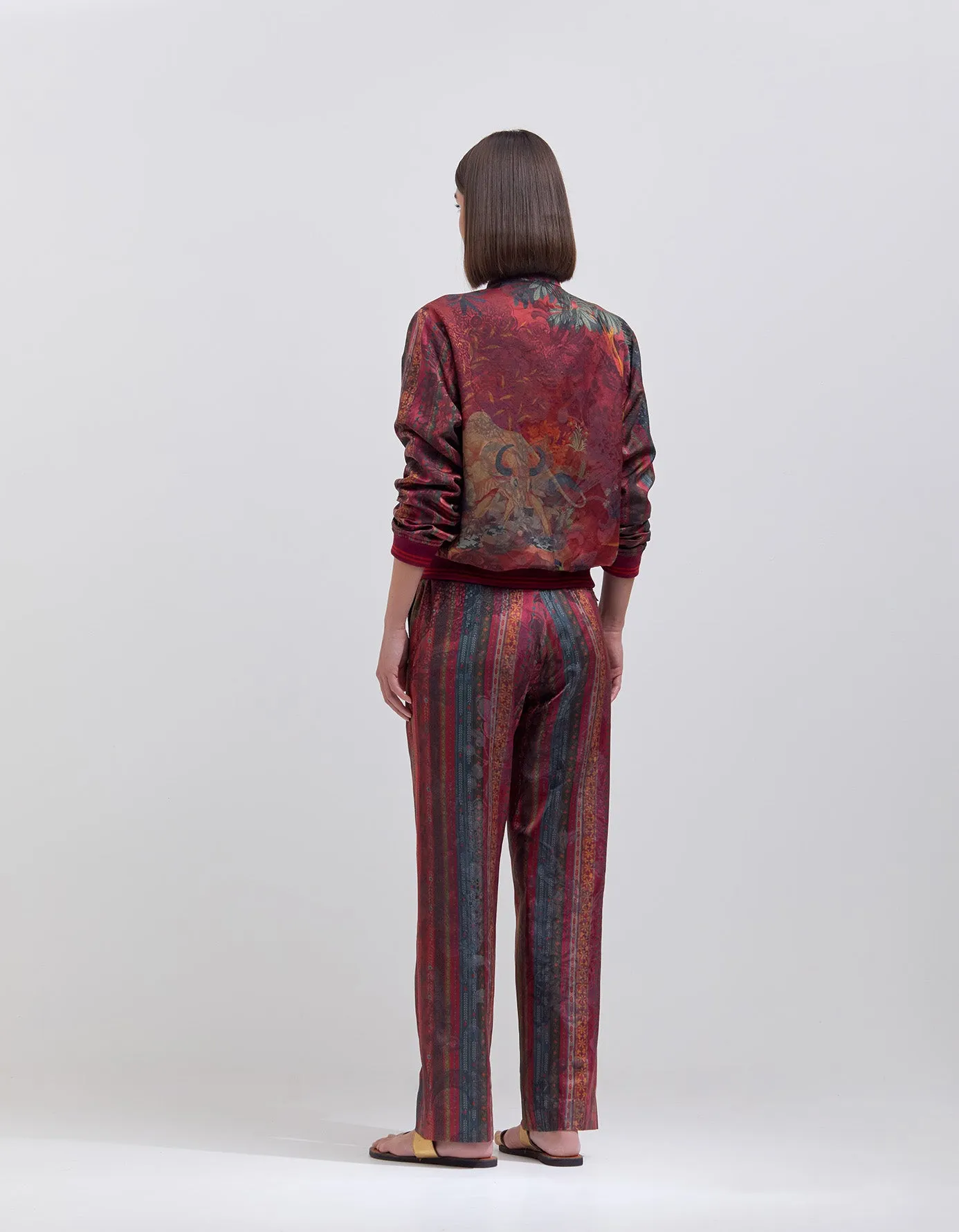 Azaad Trousers Silk Damask Crimson