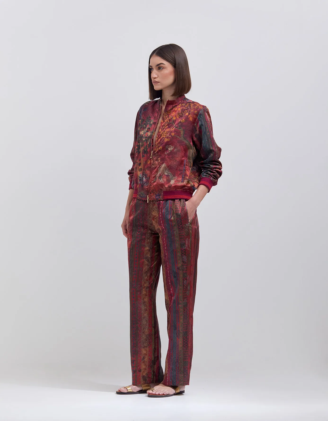 Azaad Trousers Silk Damask Crimson