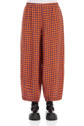 Back Pockets Orange Check Linen Trousers