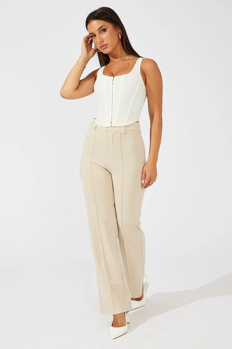 Beige Slim Pants High Rise Workwear