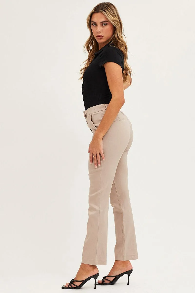 Beige Slim Pants High Rise Workwear