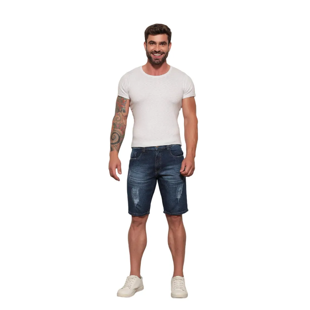 Bermuda Jeans Escuro Masculino Rasgada Evandro