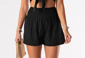 Black High Waist Cotton Shorts