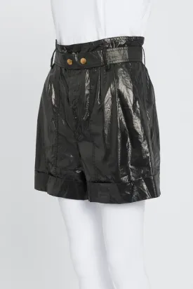 Black Shiny Cotton High-Waist Shorts