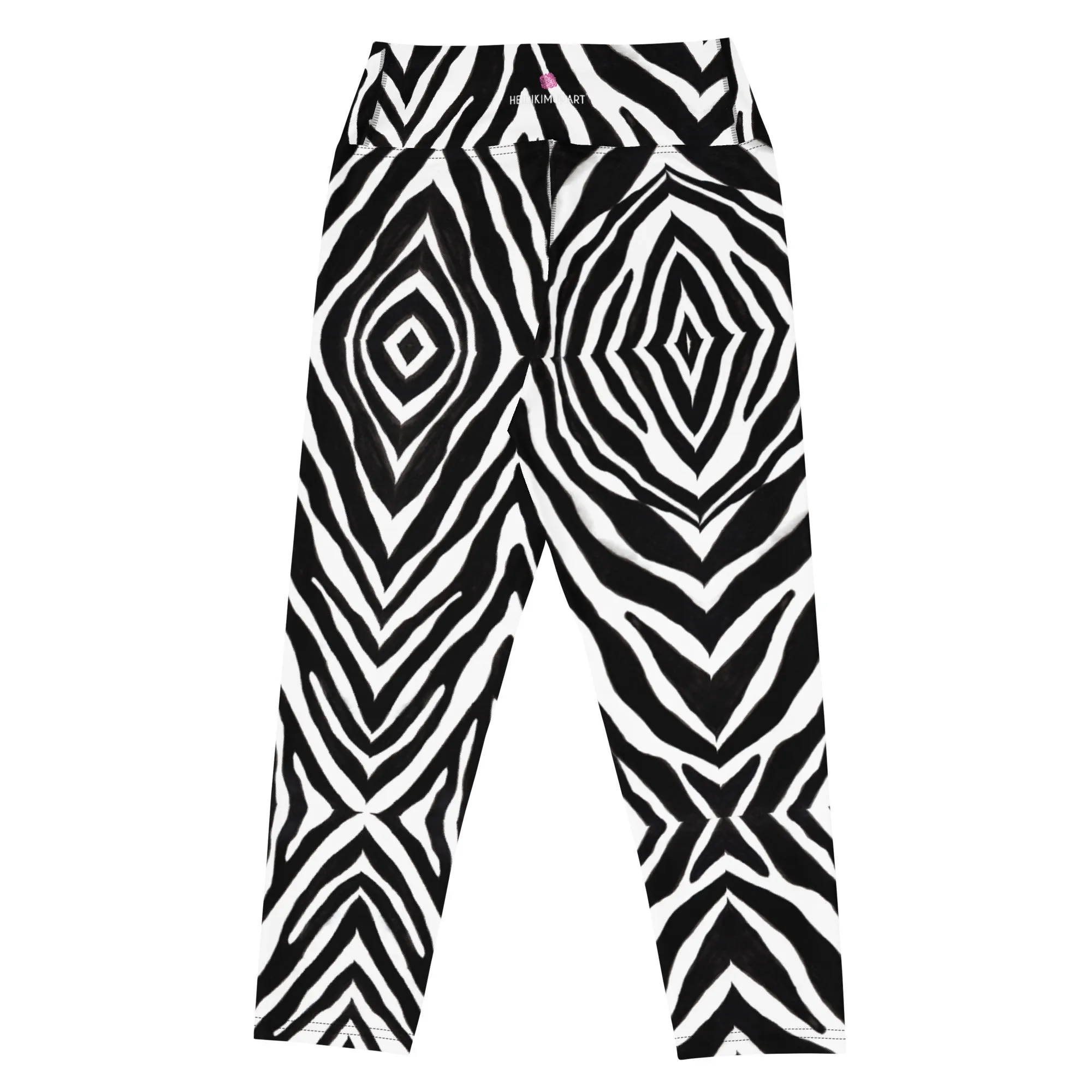 Black Zebra Yoga Capri Leggings, Zebra Stripes Animal Print Best Casual Capris Tights For Women-Made in USA/EU/MX