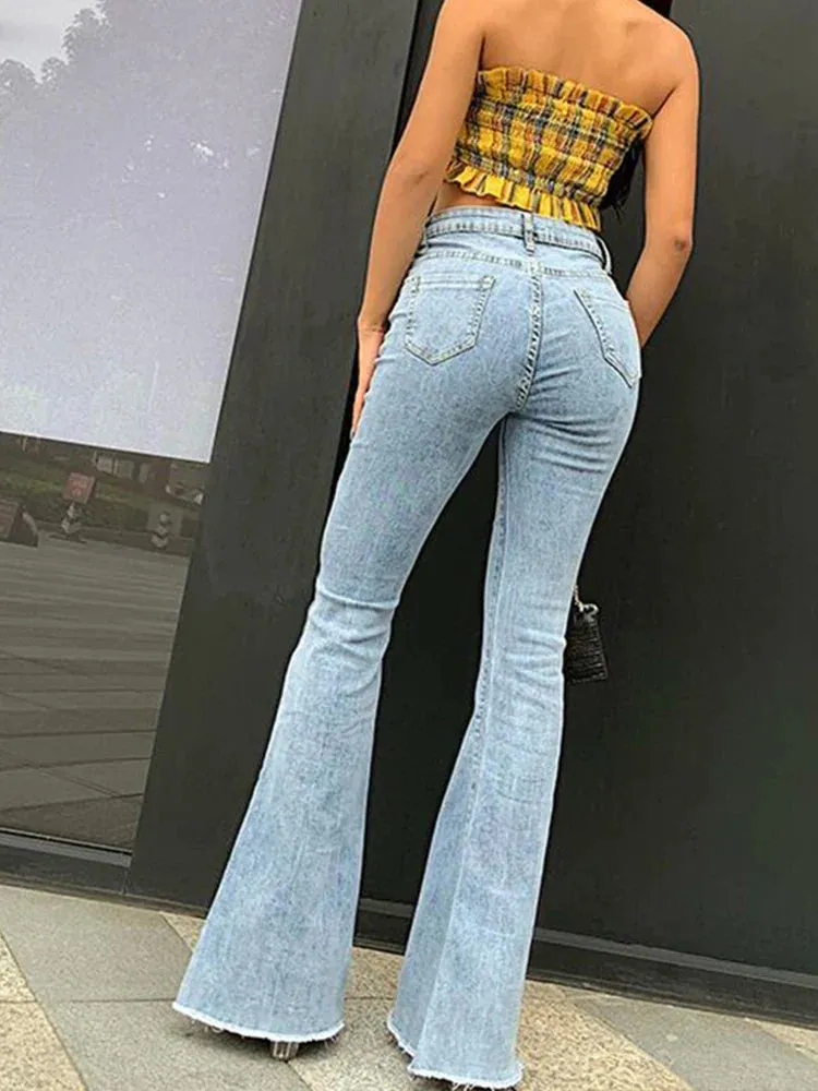 Bonnyshow Flare Jeans Pants Women’s Vintage Denim y2k Jeans Women High Waist Fashion Stretch tall and thin Trousers streetwear retro Jeans