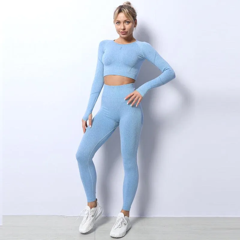 Breathable Sports Seamless Knit Yoga Wear leggings Suit Set