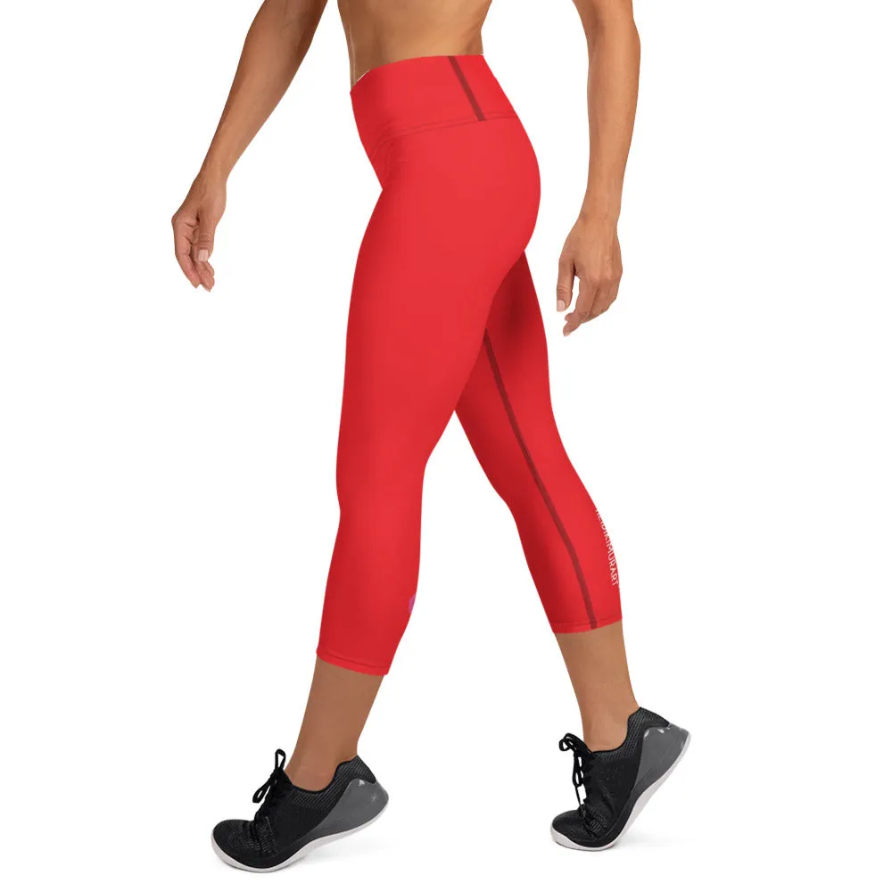 Bright Red Yoga Capri Leggings, Red Solid Color Women's Capris Tights-Made in USA/EU/MX