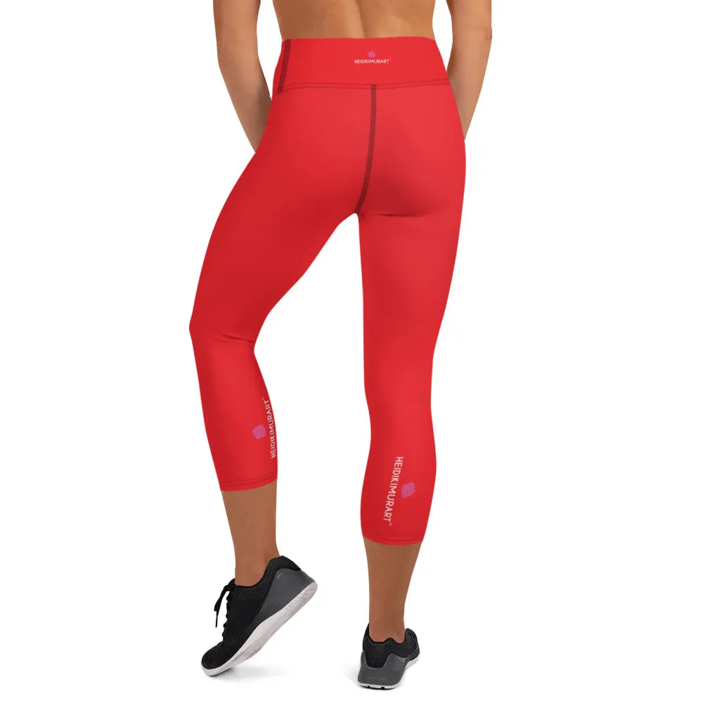 Bright Red Yoga Capri Leggings, Red Solid Color Women's Capris Tights-Made in USA/EU/MX