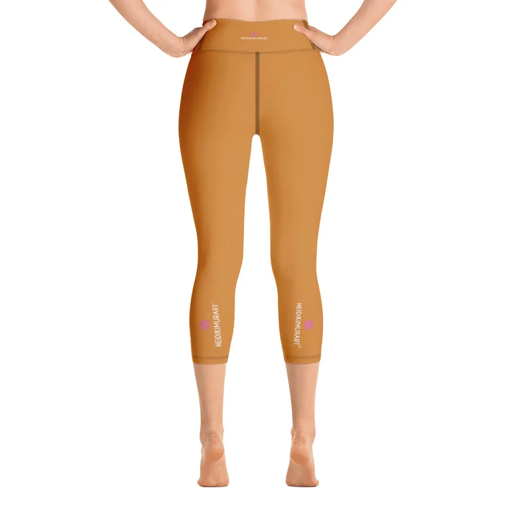 Brown Yoga Capri Leggings, Solid Brown Beige Color Women's Capris Tights-Made in USA/EU/MX