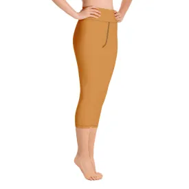 Brown Yoga Capri Leggings, Solid Brown Beige Color Women's Capris Tights-Made in USA/EU/MX