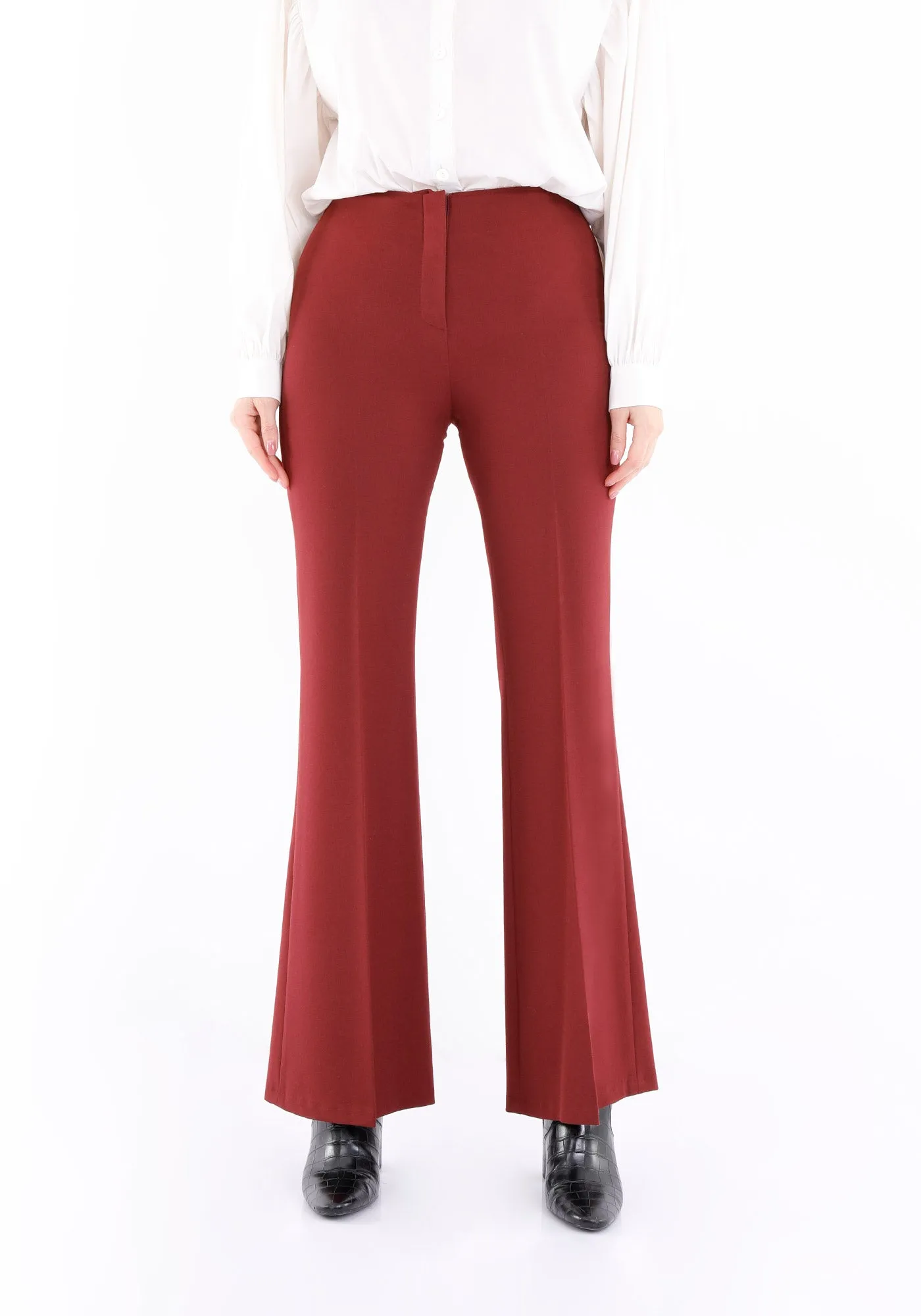 Burgundy Bootcut Pants - High Waisted Flare Trousers