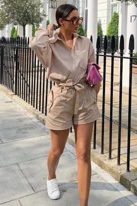 Camel Woven Tie Waist Tailored Shorts - Perrie