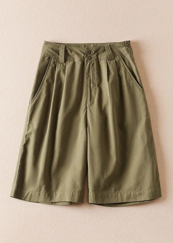 Casual Army Green Pockets High Waist Cotton Shorts Summer AM1060