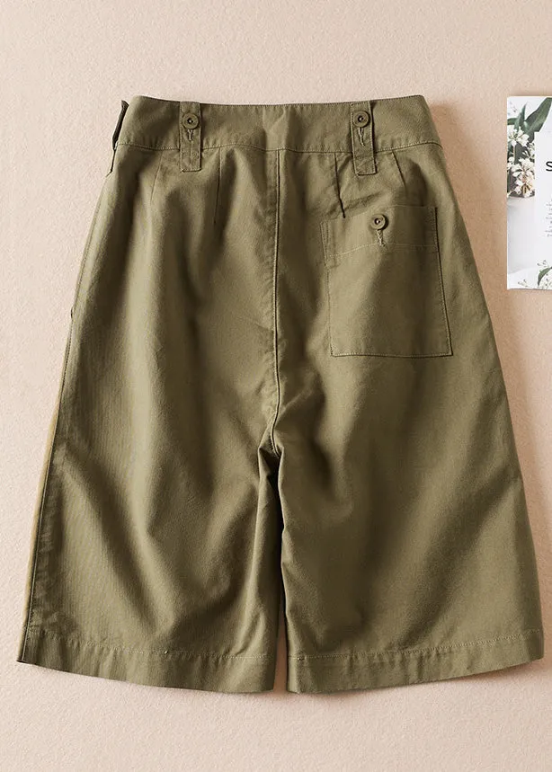 Casual Army Green Pockets High Waist Cotton Shorts Summer AM1060