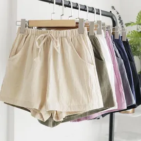 Casual Cotton Linen Shorts Women Home High Waist Shorts Women Shorts