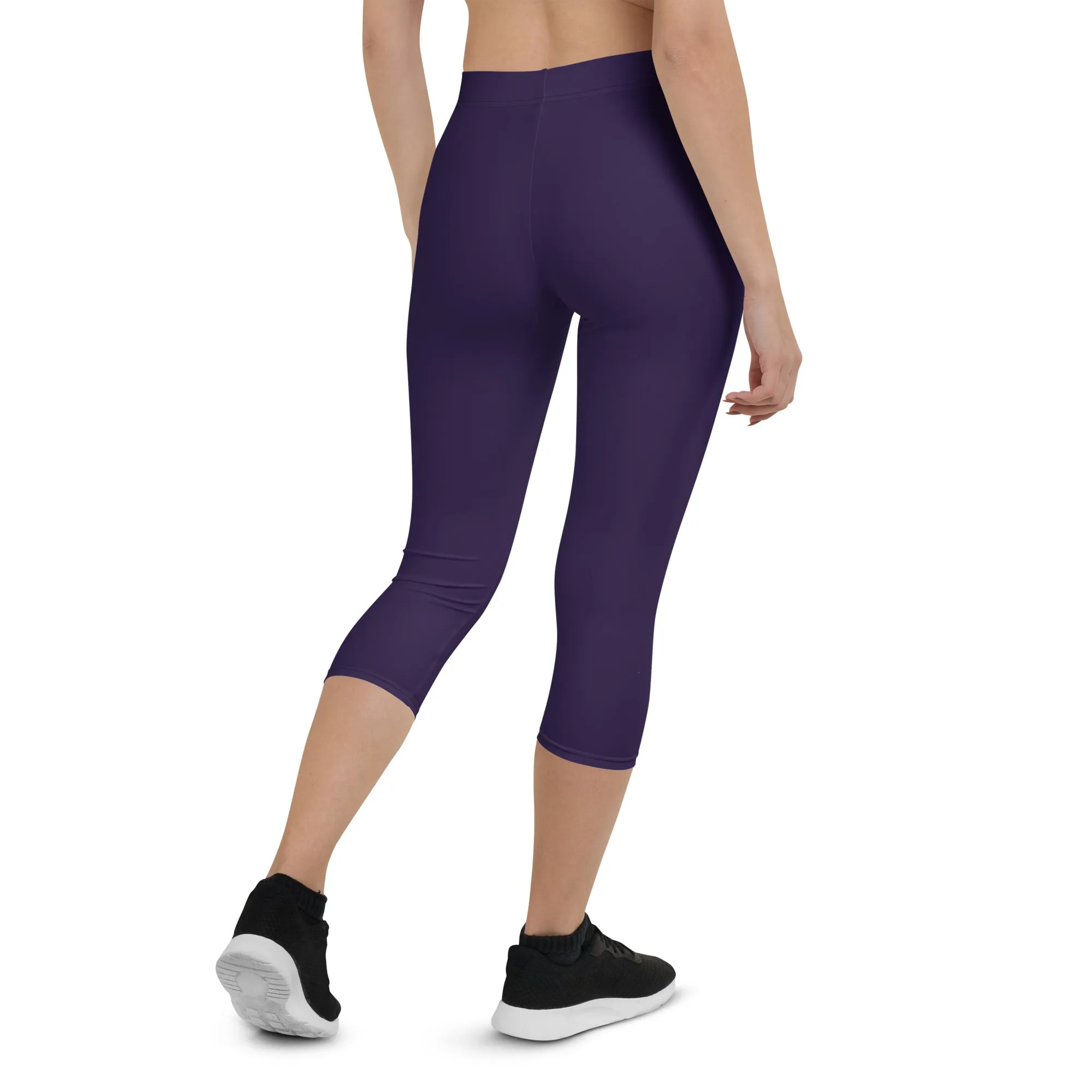 Dark Purple Solid Capri Leggings, Purple Dark Solid Color Premium Women's Capris Tights-Made in USA/EU/MX