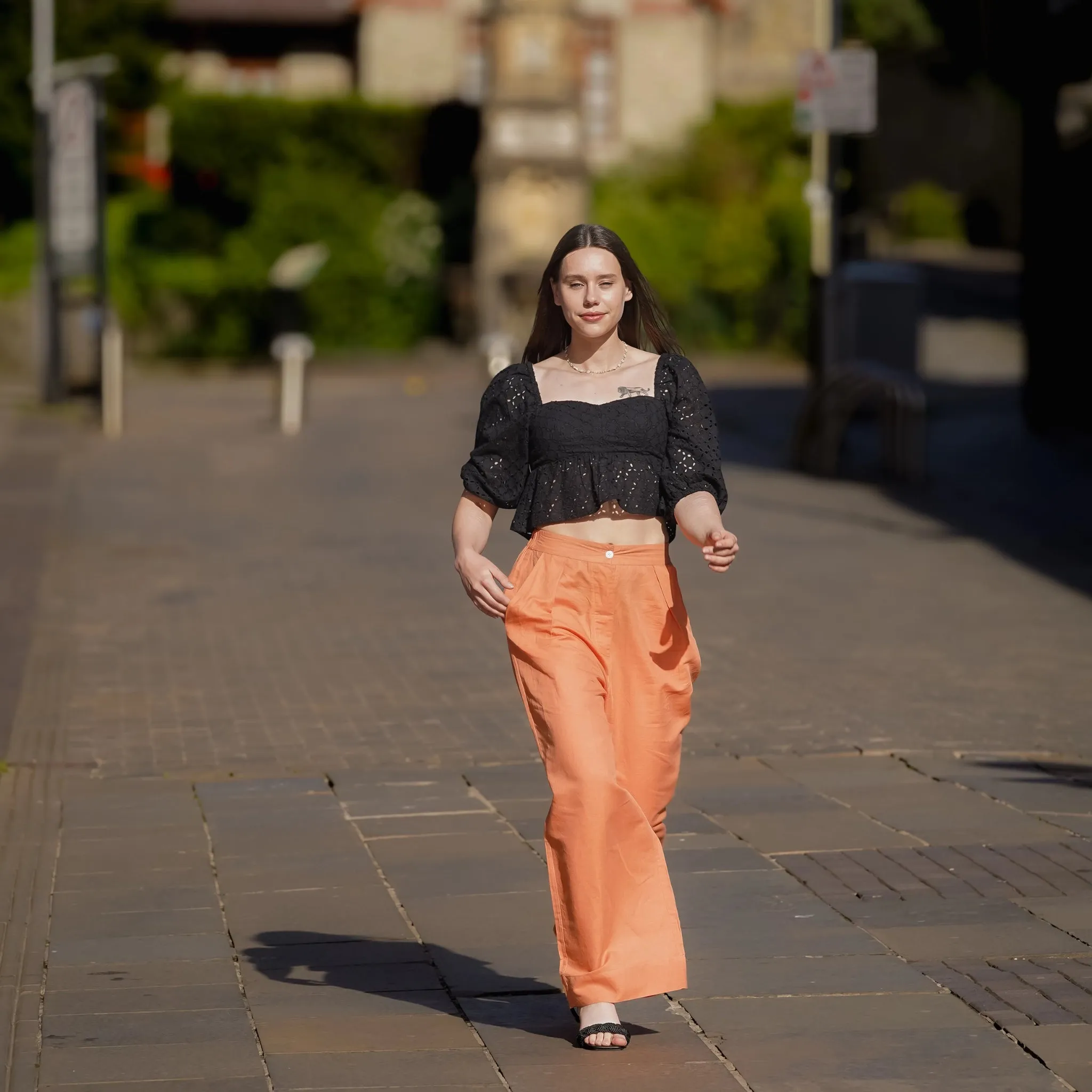 Embolden Your Look with Sustainable Luxury: Deep Saffron Wide Leg Linen Trousers