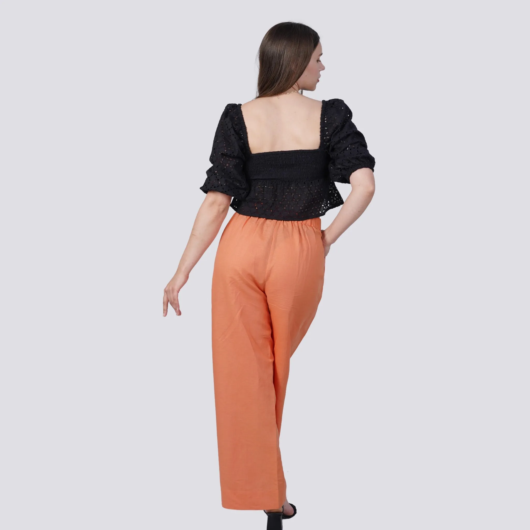 Embolden Your Look with Sustainable Luxury: Deep Saffron Wide Leg Linen Trousers