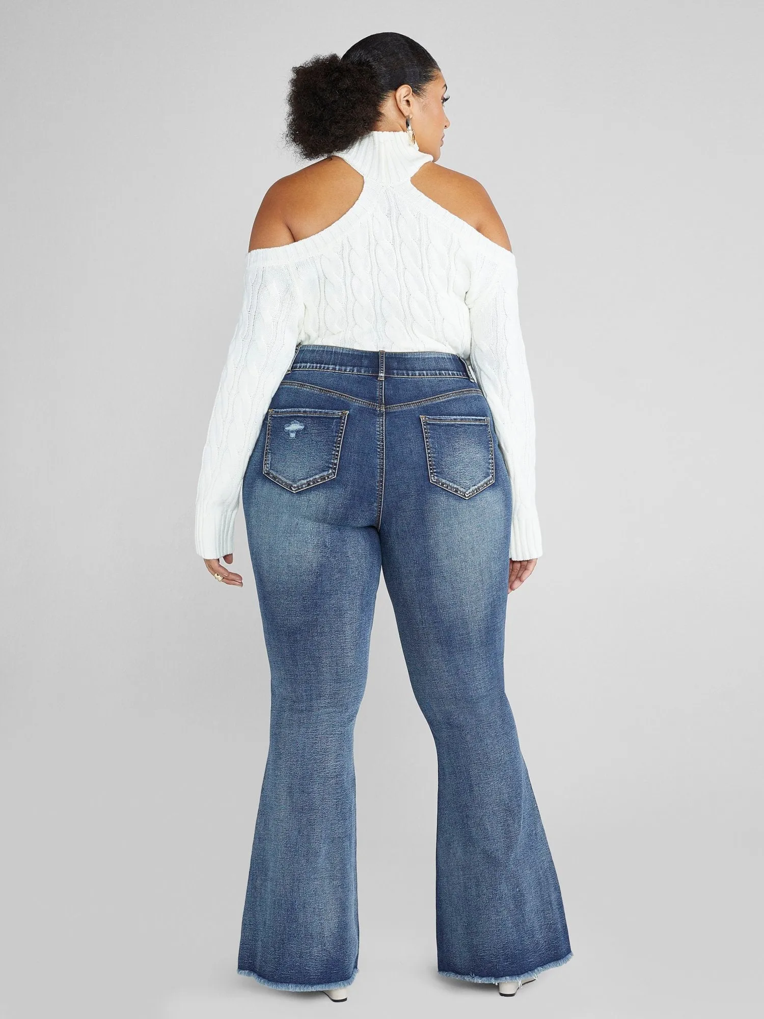 Fashion To Figure - High Rise Curvy Fit Distressed Flare Leg Jeans