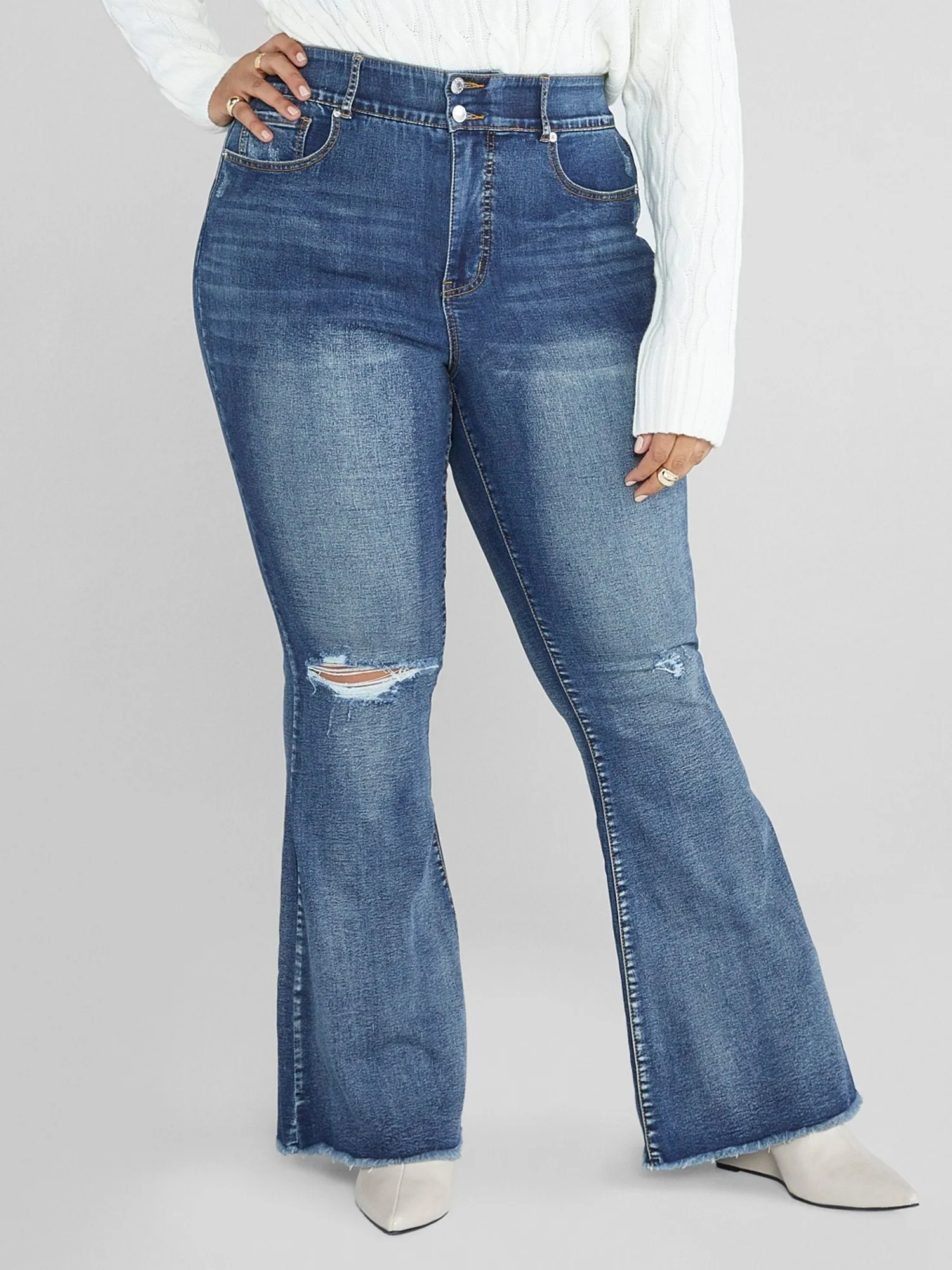 Fashion To Figure - High Rise Curvy Fit Distressed Flare Leg Jeans