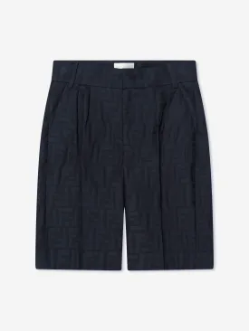 Fendi Boys FF Logo Bermuda Shorts in Navy