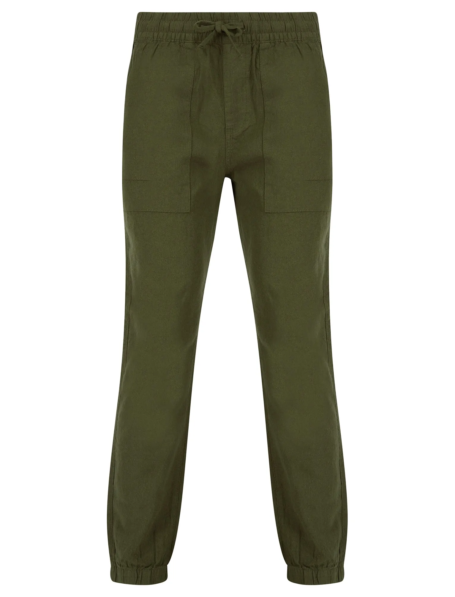 Fira Cotton Linen Comfort Fit Elasticated Waist Trousers in Olive Night - Tokyo Laundry