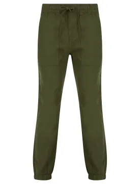 Fira Cotton Linen Comfort Fit Elasticated Waist Trousers in Olive Night - Tokyo Laundry