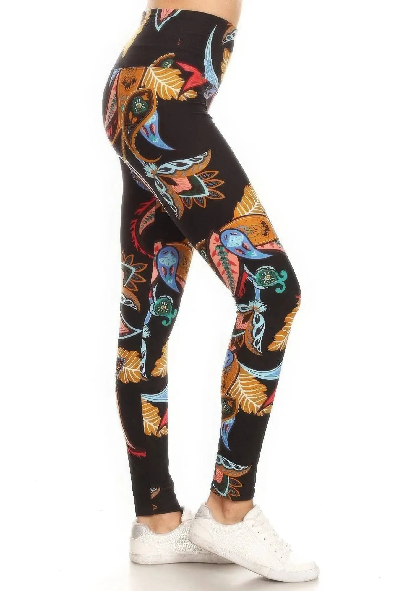 Floral Paisley Yoga Leggings with Banded Lining