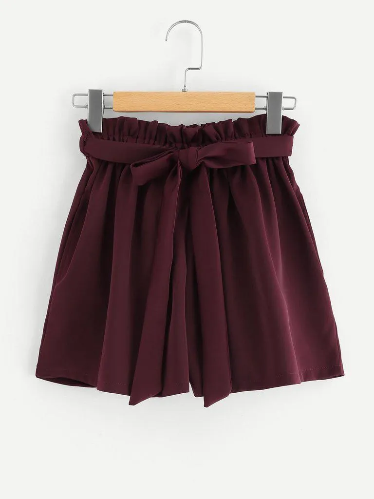 Frill Waist Self Tie Shorts