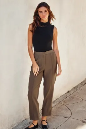 Front Seam Detail Tapered Pants Taupe