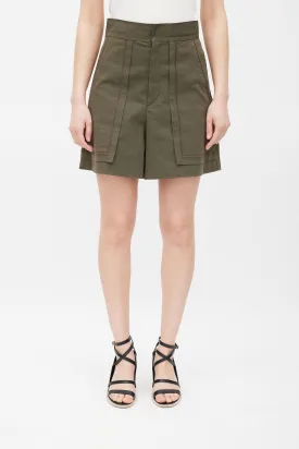 Green Cotton High Waist Shorts