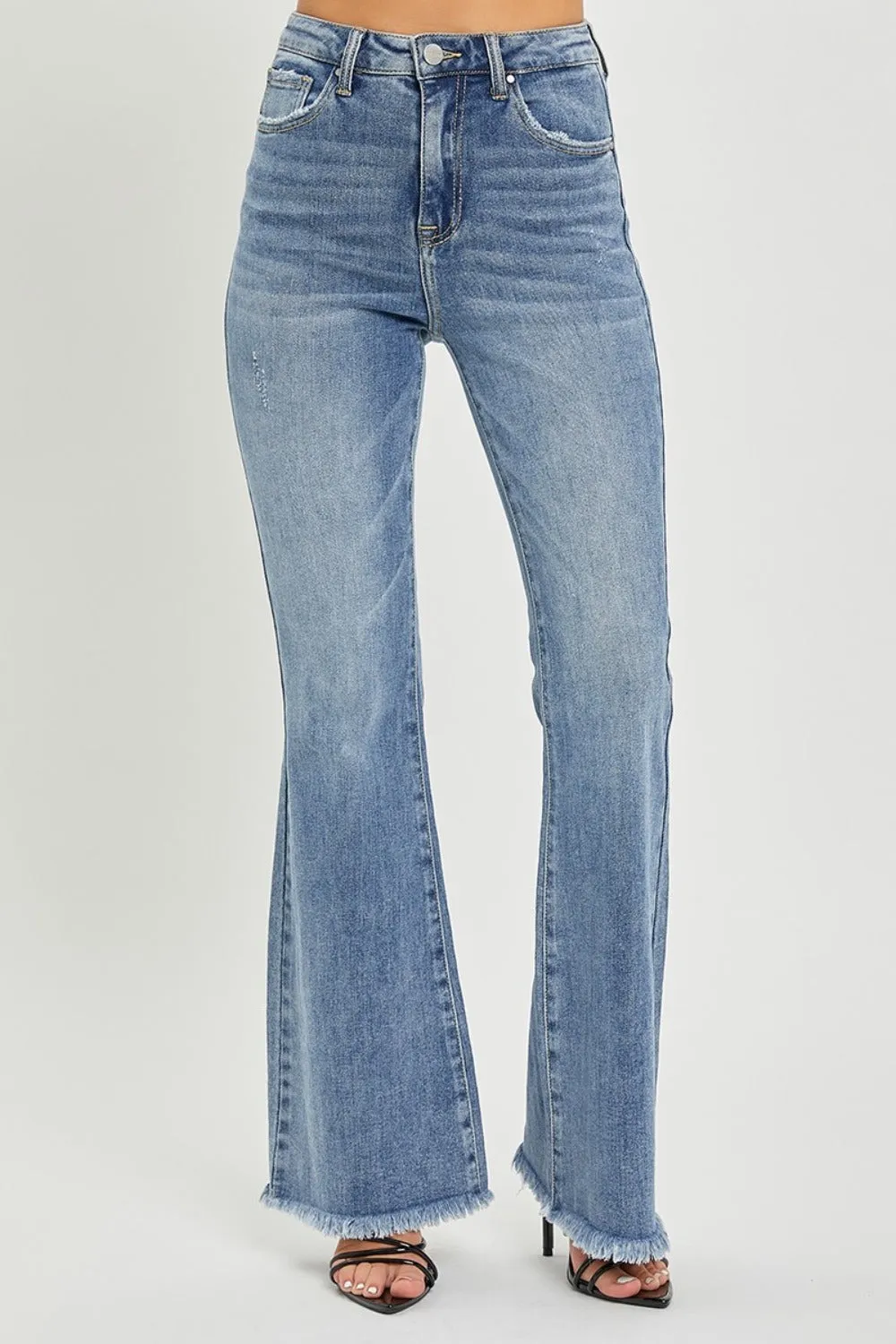 High Waist Raw Hem Flare Jeans