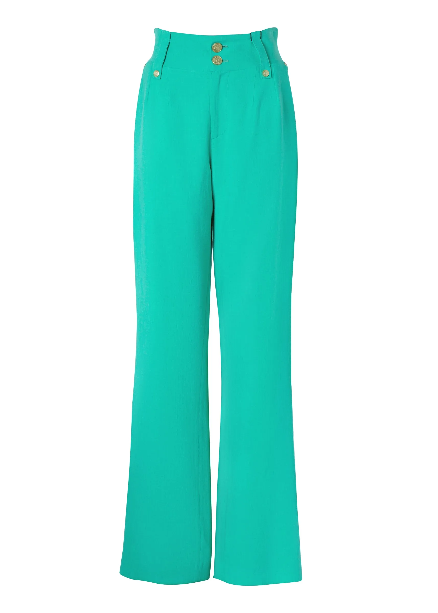 High Waisted Straight Trouser (Jade Linen)