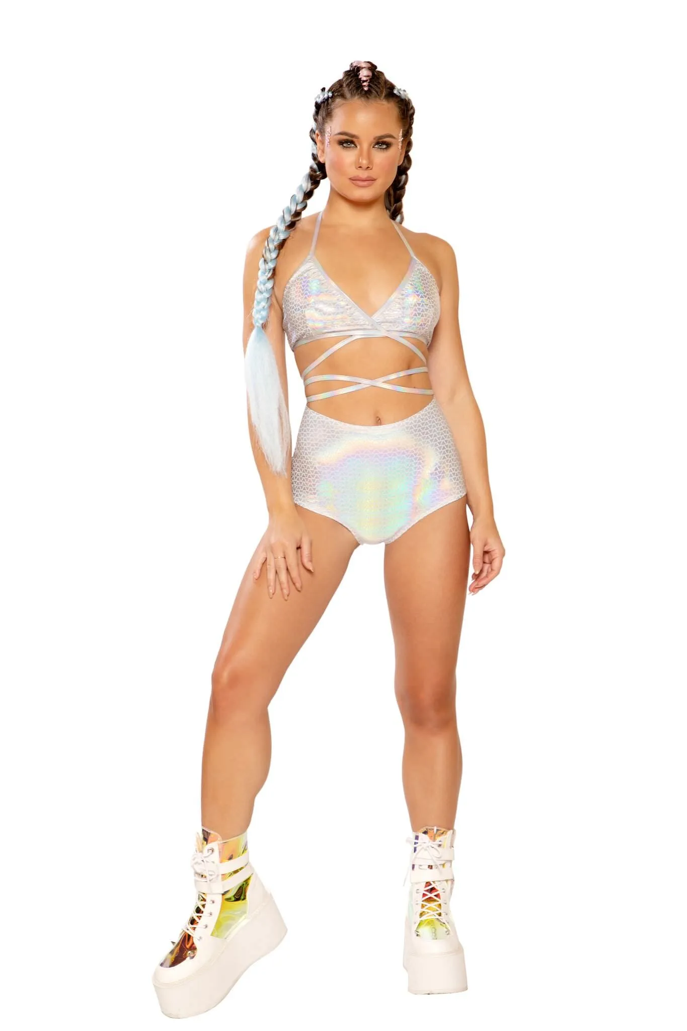 J. Valentine HOLOGRAPHIC HIGH-WAIST SHORT - Festival Wear