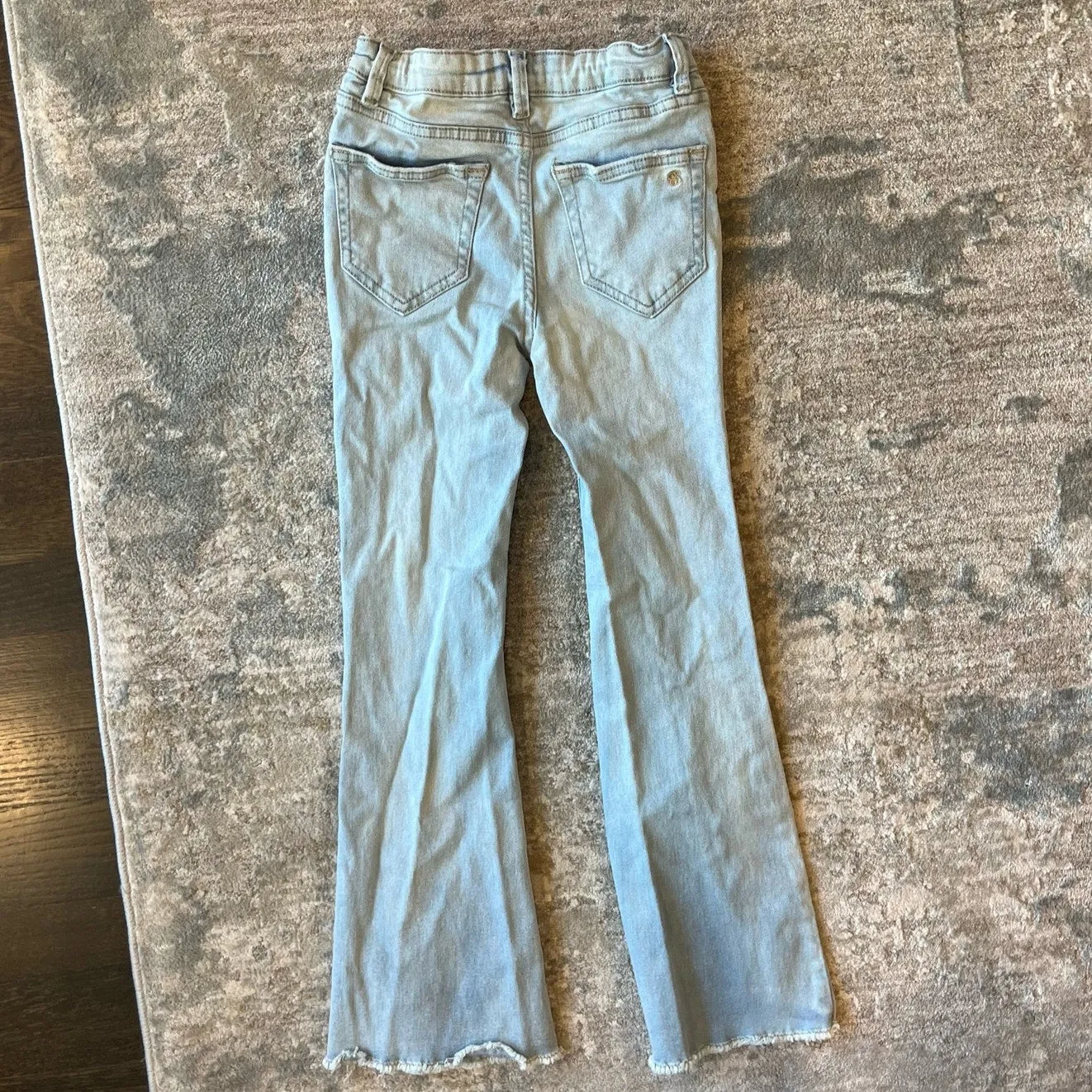 Jessica Simpson Girls Button Fly Light Wash Sidney Flare Leg Distressed Jeans 8