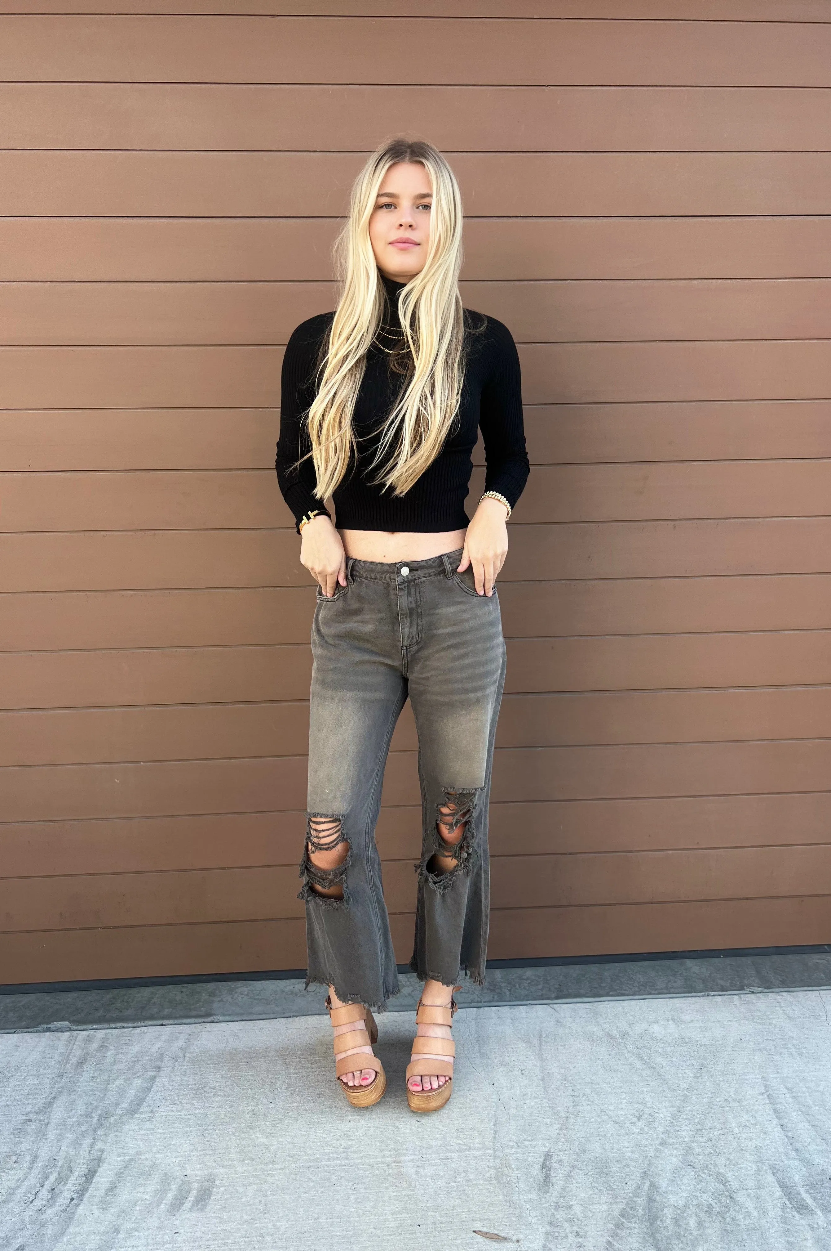 Jojo Distressed Vintage Washed Wide Leg Crop