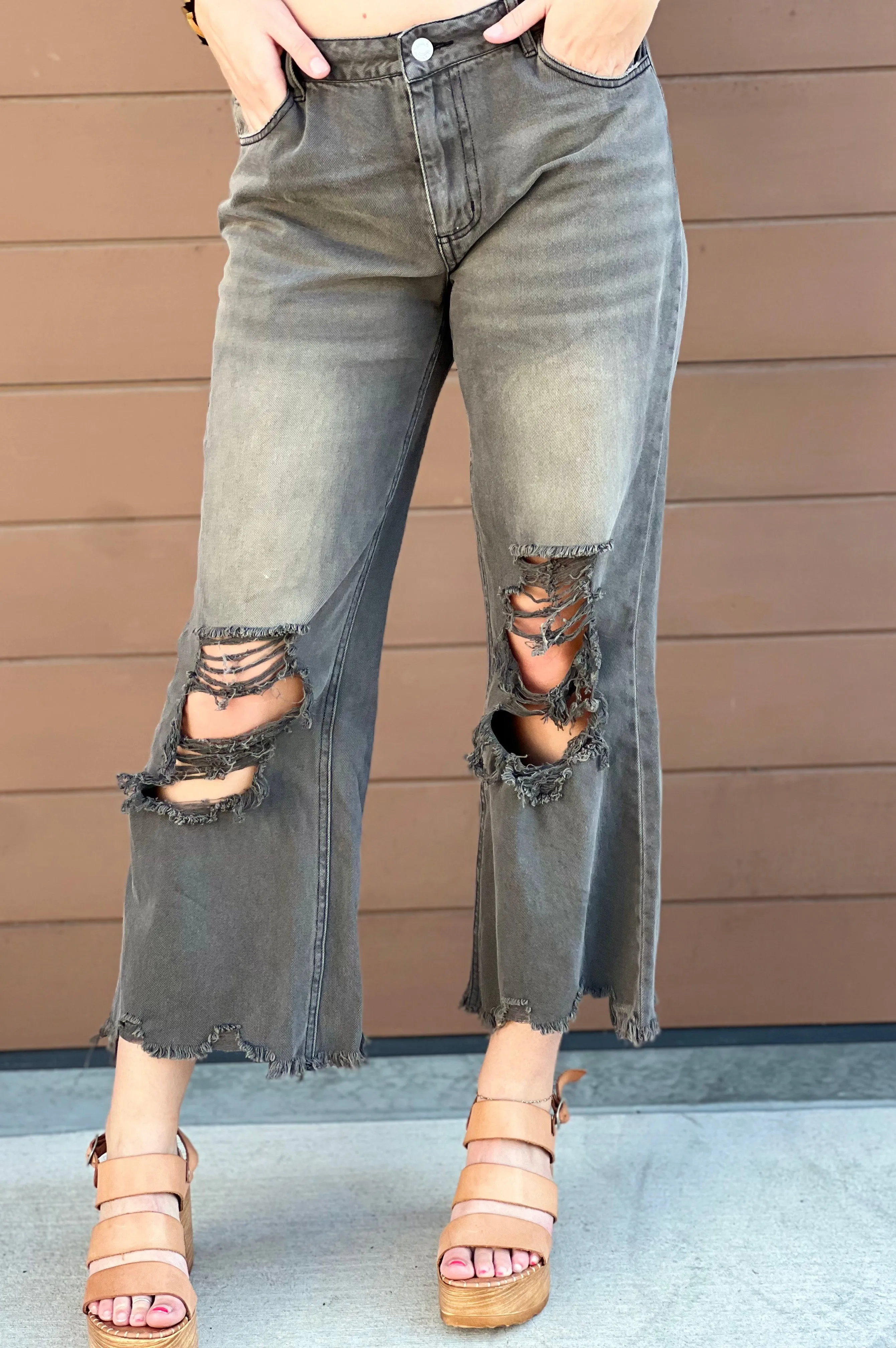 Jojo Distressed Vintage Washed Wide Leg Crop