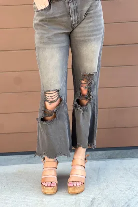 Jojo Distressed Vintage Washed Wide Leg Crop