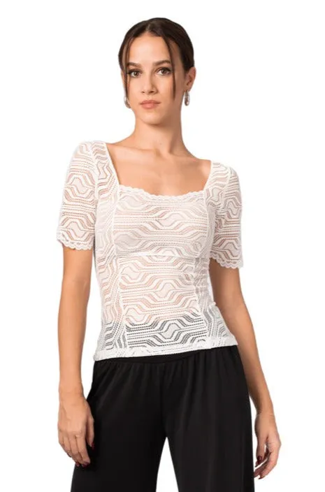 Lace See-through Top With Short Sleeves