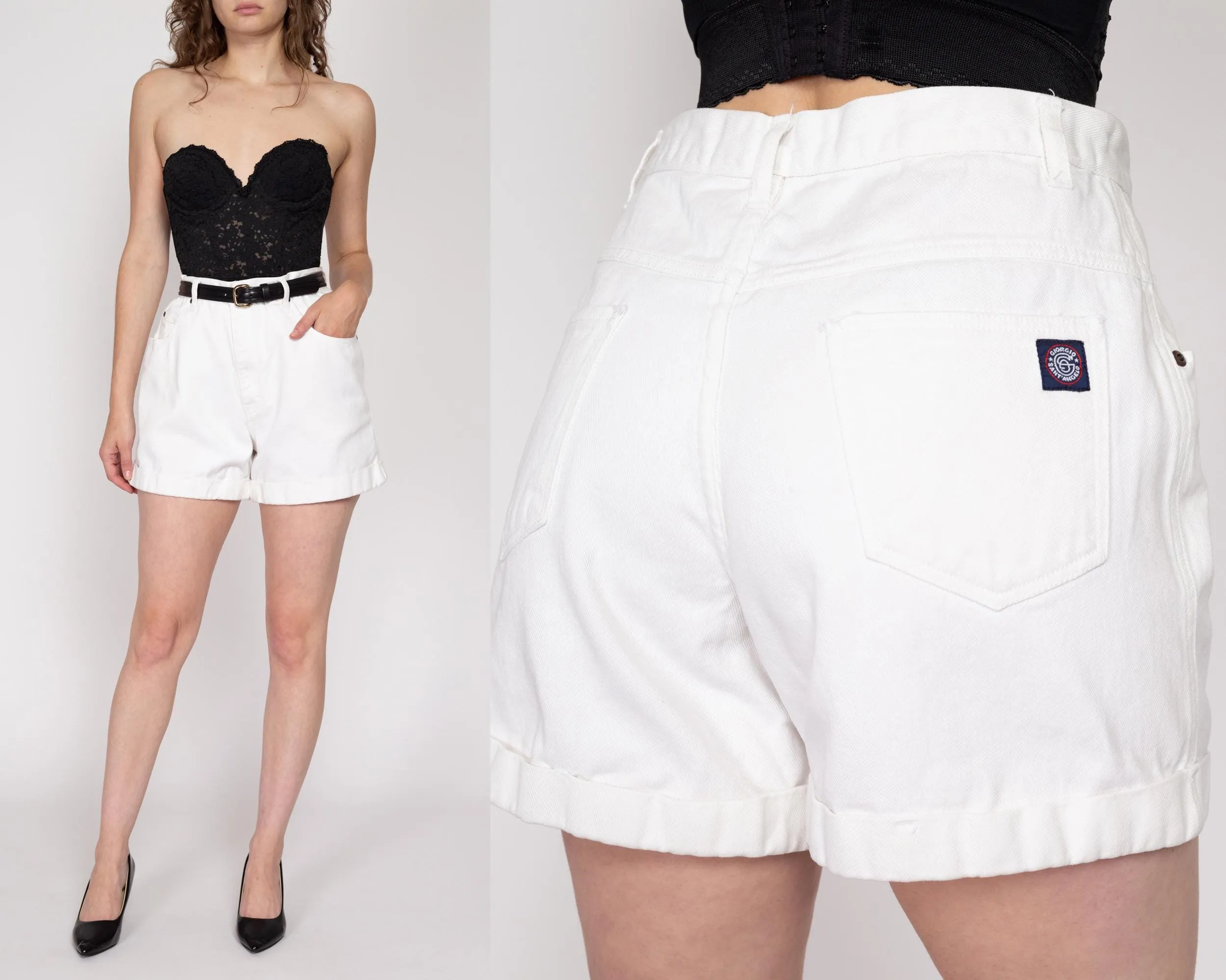 Med-Lrg 80s White Cuffed Jean Shorts 30.5"