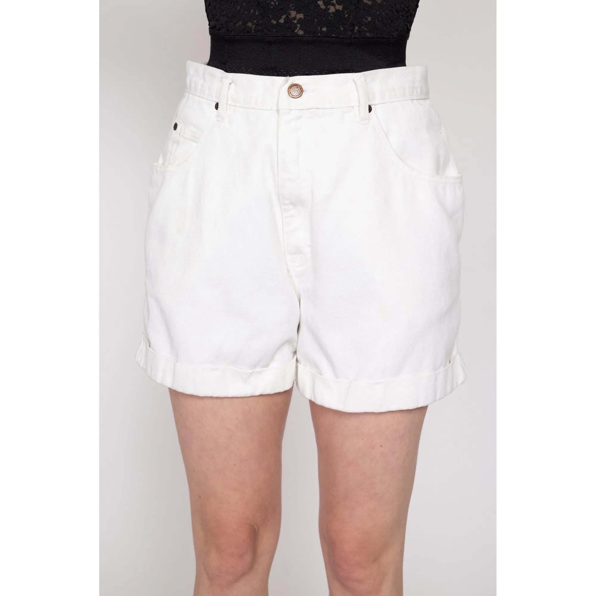 Med-Lrg 80s White Cuffed Jean Shorts 30.5"