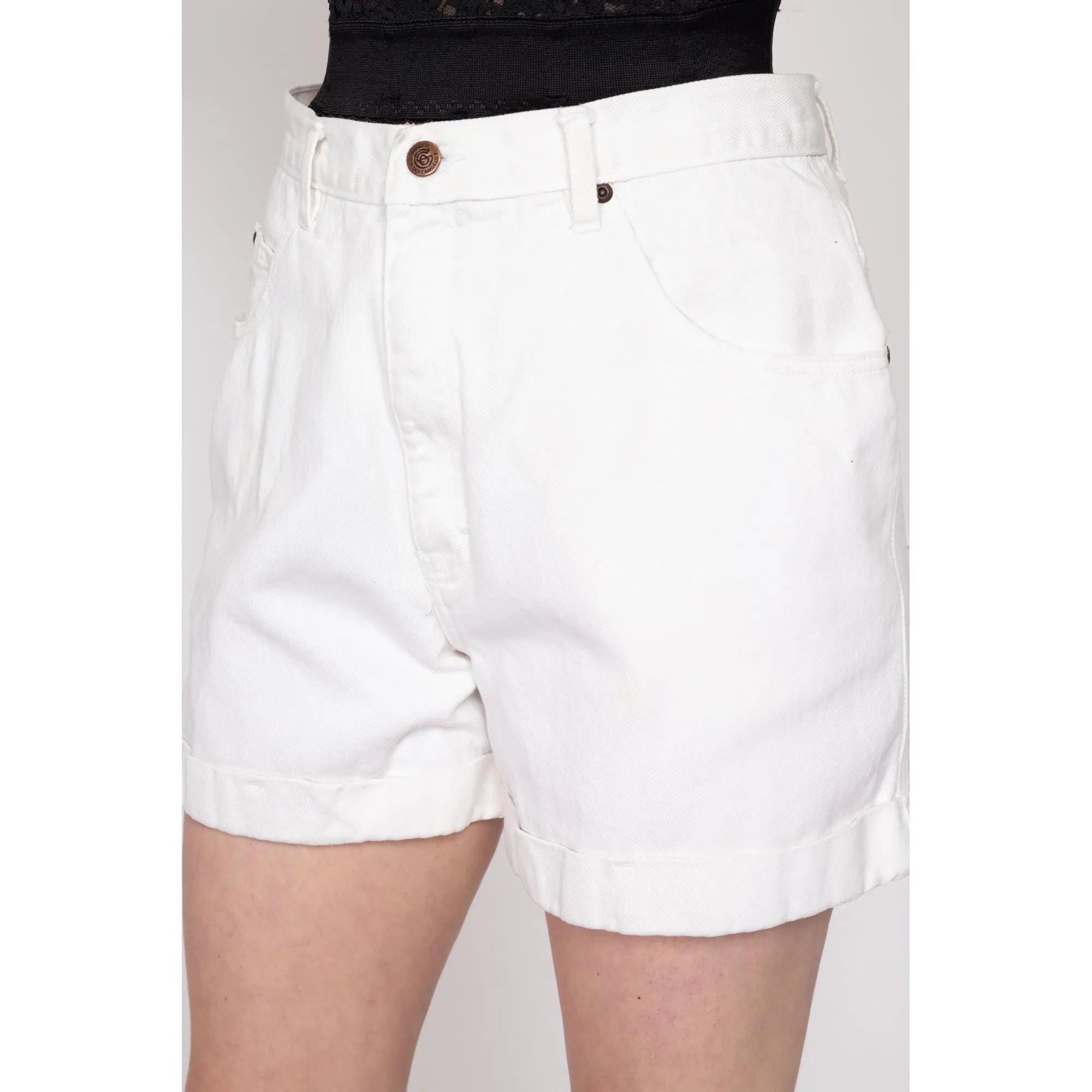 Med-Lrg 80s White Cuffed Jean Shorts 30.5"