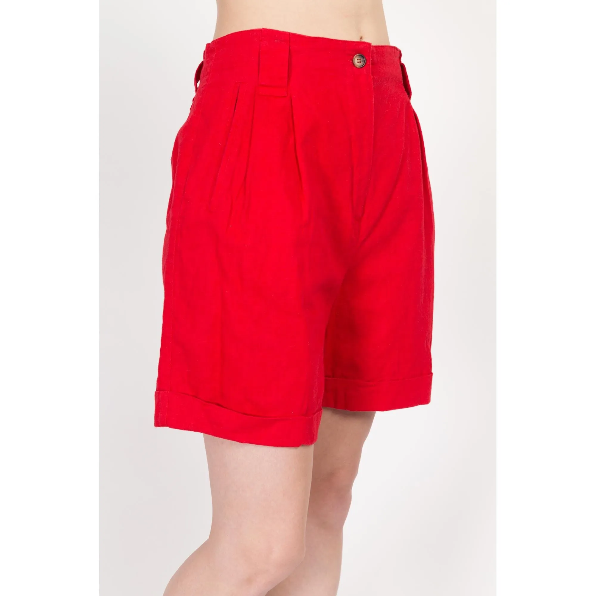 Medium 80s Red High Waisted Linen Blend Shorts 28"