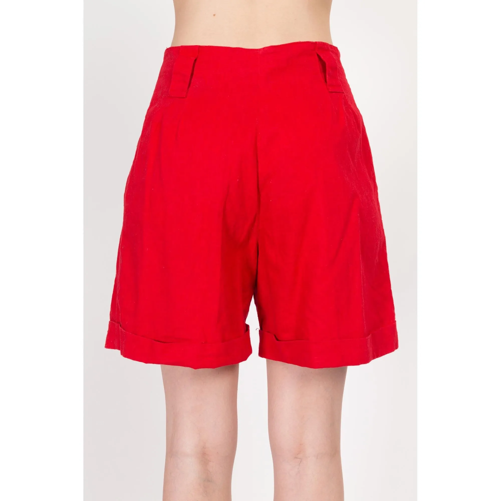 Medium 80s Red High Waisted Linen Blend Shorts 28"