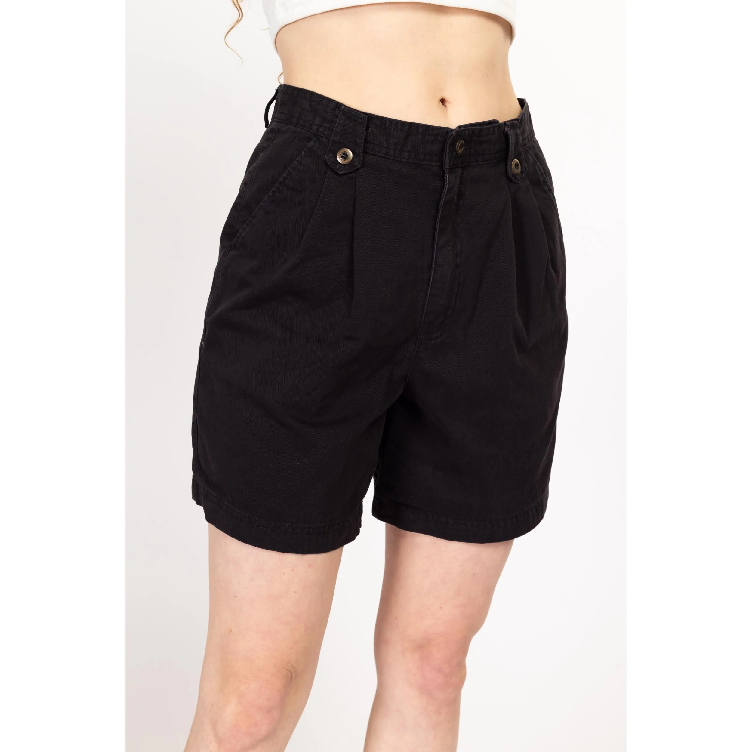 Medium 90s High Waisted Black Cotton Shorts 28"